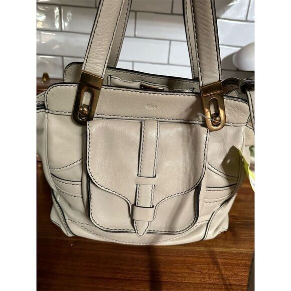 Chloé Women's Off-White Leather Tote Bag with Front Pocket. Crossbody with COA - Picture 5 of 11